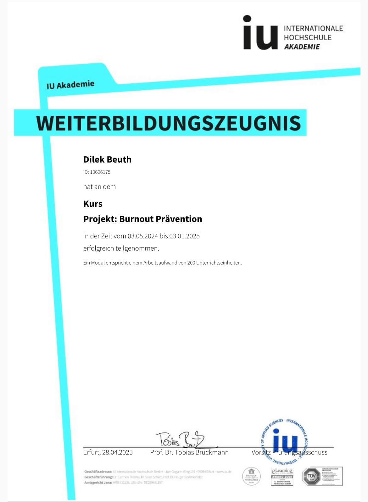 Burnout Prävention_Zeugnis